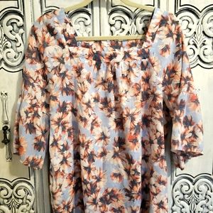 Como blu floral flowy light boho bell sleeve top size xl